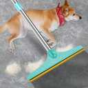 Carpet Rake for Pet Hair Removal, Reusable Cat Dog Hair Remover with 45 Long Handle Advanced Lint Remover Scraper for Carpets, Rugs, Mats, Couch (Twin XL, Blue)