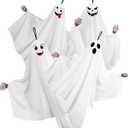 4PCS Hanging Ghosts Halloween Decorations With Skeleton Hands, Spooky & Cute Expression for Front Porch and Tree