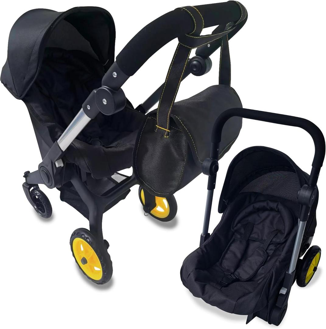 Baby Doll Car Seat Stroller Combo  Convertible 2 in 1 Doll Stroller and Car Seat for Kids  Fits Up to 20 Dolls  Play Toy Baby Stroller with Adjustable Handle for Girls Toddlers All Ages (Black)