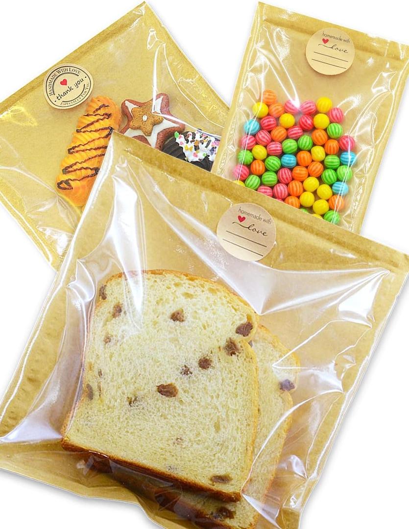 30PCS Paper Bakery Bags,(3 Size Mix) Kraft Bread Bag with Window,BPA-Free,Heat Sealable Grease Resistant with Label Seal Stickers,for Cookie/Pasty/Snacks/Sandwich Storage(5.1x7.5/7.1x7.5/8.3x9.8Inch)