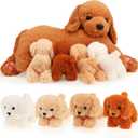 HyDren Nurturing Dog Stuffed Animal Sets Soft Cuddly Nursing Mommy Dog with 4 Stuffed Puppies for Birthday Party Favor Gifts(Golden Retriever)