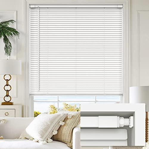LazBlinds No Tools No Drill 1" Vinyl Mini Blinds, Cordless Blinds for Windows, Light Filtering Horizontal Window Blinds & Shades, 34" W x 72" H, White