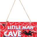 2 x Spider Door Sign, 12x6in Red Wooden Spider Web Nursery Room Decor Little Man Cave Signs with Rope Wall Art Room Decoration for Boys Men