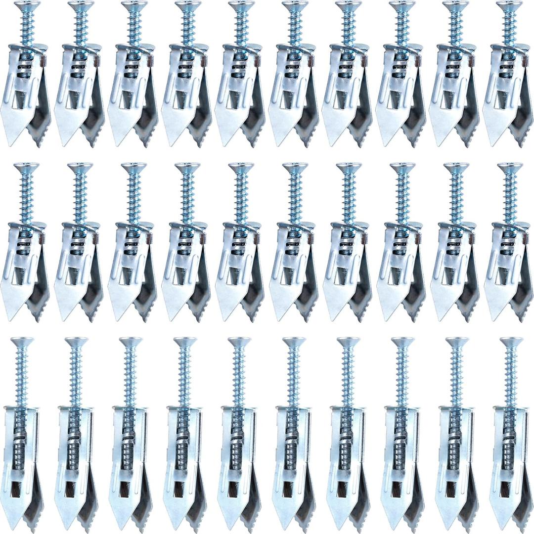PAGOW 60 Pcs Self-Drilling Anchors, 3 Sizes Anchors and Screws for Heavy Duty, Metal Screw Anchors Kit, No Drill and Holes in Wall (Silver, 1.18"+1.37"+1.77")