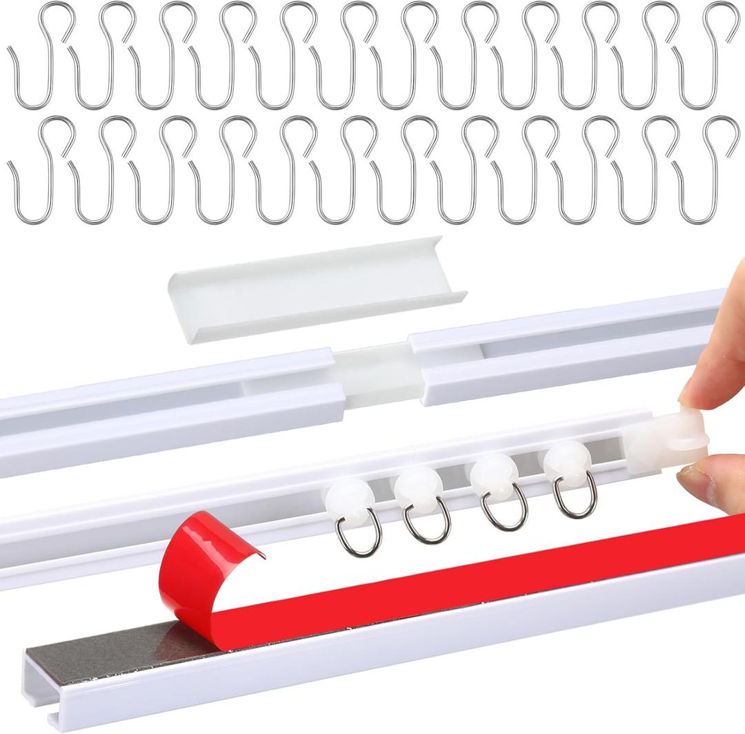DoubleFill 20 FT/240 IN Self Adhesive Ceiling Curtain Track Rail No Drill Rod Screws or Tools No Damage for Windows Cabinet Closet Bathroom Shower Curtain Room Divider