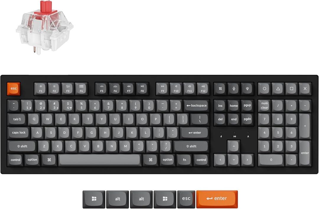 Keychron K10 MAX Wireless Mechanical Keyboard, 2.4GHz/Bluetooth/USB-C, RGB, QMK/VIA, Programmable Macros, Hot-Swap, PBT Keycaps, For Mac Windows, Super Red Switch
