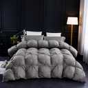 Three Geese Pinch Pleat Waterfowl Feathers and Down Comforter King Size Duvet Insert,750+ Fill Power,1200TC 100% Cotton, Premium All Seasons Gray Warm Hotel Comforter with 8 Tabs., King:106x90inches