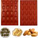 20 Cavity Madeleine Pan, 2Pcs Nonstick Silicone Madeleine Molds, Shell Shape Baking Cake Mold Pan (Brick Red)