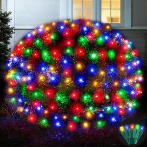 Led Net Lights Christmas Lights Outdoor 200Leds 9ftx6ft Upgraded Multicolor Christmas Net Lighting, Waterproof 5mm LED Wide Angle Outdoor Indoor Mesh Net Light for Trees, Bushes, Shrubs Decorations