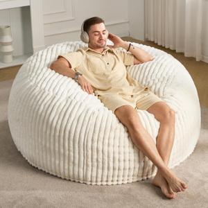 Hobestluk 5ft Bean Bag Chairs for Adults Large Beanbag Chair with Dutch Corded Plush Cover Big Bean Bag Chair for Living Room Bedroom Dorm Office - White (50 x 50 x 24)