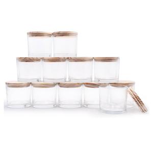 12 OZ Thick Candle Jars for Making Candles 12 Pcs, Empty Jars with Wood Lids for Spice Jars, Sample Container, Clear