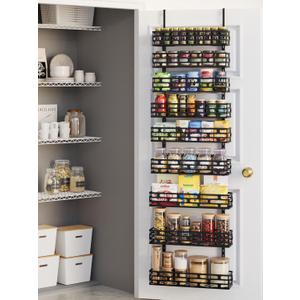 Over The Door Pantry Organizer, 9-Tier Pantry Organizers and Storage with Adjustable Basket, Hanging Spice Rack for Home & Kitchen, Laundry Room Bathroom, Black