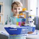 CUTE STONE Cargo Ship Toy & Gantry Crane, Toy Boat and Crane Playset with Sounds & Lights, Transport Containers, Push and Go Vehicle Cars, Kids Play Boats for Boys Girls