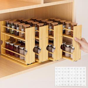 Jolitac Bamboo Pull Out Spice Rack for Cabinet, Slide Out Drawers, Space-Saving Seasoning Kitchen Pantry Sliding Vertical Organization, Easy to Install, 12.3" Wide, 4 Drawers(1.85" Wide), 2-Tier