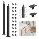BLIKA 2Pack 42" Stair Cable Railing Posts(Post 41"x2"x2"), Stainless Steel Adjustable Line Post, Metal Stair Railing Posts, Top Mount Matte Black Cable Handrail Posts for Cable Railing Kits, BL01-SP
