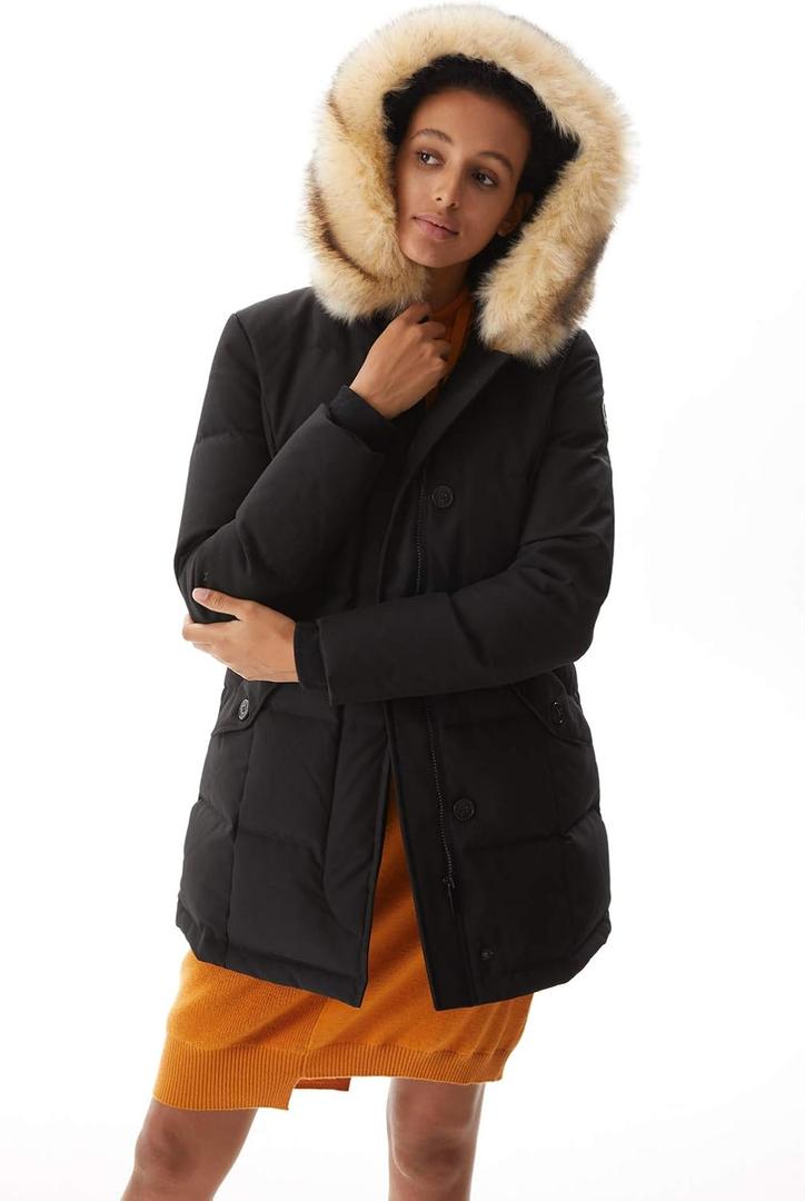 Women's Padded Jacket, Ladies Fur Hooded Thickened Vegan Down Long Parka Winter Outwear Warm Puffer Coat XS-XXL (L, Black)