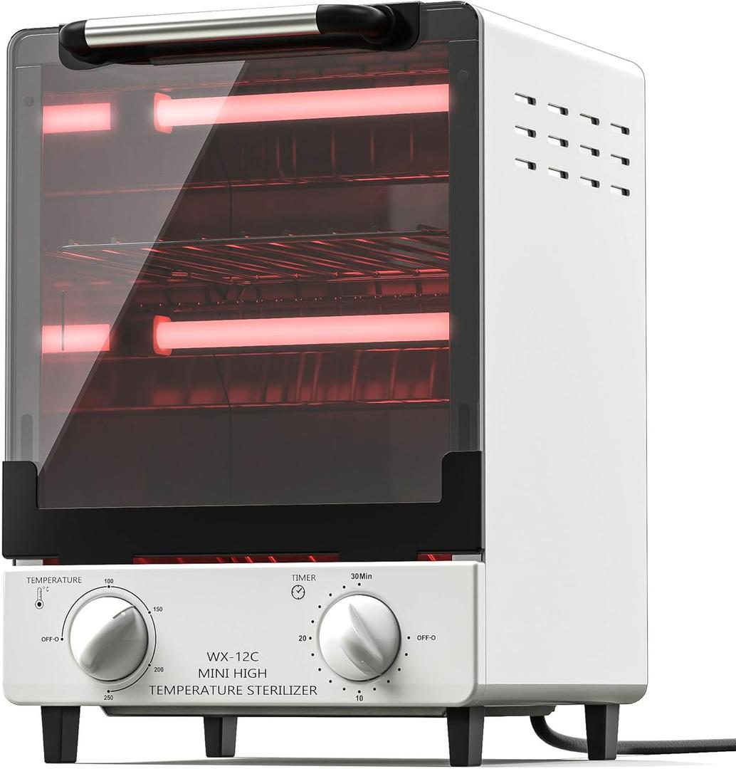 Sterilizer for Nail Tools, 12L Multifunctional High Temperature Cleaning Dry Box Stainless Steel with Temp Control, Timer, 2 Stainless Trays, Tweezer Sterilizer, Nail Salon Equipment, 110V 1000W