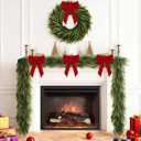 2PCS 6FT Artificial Norfolk Pine Garland Includes 4 Red Bows, Real Touch Faux Greenery Garland for Home, Wedding, Party Decor - Mantle, Staircase, Indoor Outdoor