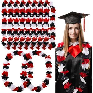 Zeyune 20 Pcs Bulk Graduation Leis Class of 2026 Hawaiian Leis Flower Necklaces 39.4 Inch Graduation Garlands for High School College Graduate Grad Party Favor Photo Prop(Black White Red)
