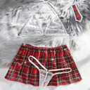 Avidlove Sexy Lingerie Set for Women Plaid Mini Skirt Outfit with Thong Set 4 Piece (XX-Large, B-white)