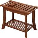 Teak Shower Bench, 24 Inch Teak Shower Stool 300lbs Wood Shower Chair Seat with Storage Shelf Towel Rack for Bathroom Indoor and Outdoor Use
