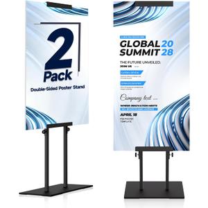 Poster Board Stand for Display, Double-Sided Foam Board Stand Double Visibility with Heavy Duty Stable Base, Foam Board Stand Adjustable Height up to 80" for Mall, School, Restaurant, Exhibition (Black, 2-Pack)