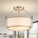 WUZUPS Chandelier 3-Light Semi-Flush Mount Ceiling Light Frosted White Glass Shade Modern Lighting Fixture for Diningroom Hallway Kitchen Bathroom, H 10" x W 14.8", E12 Base, Brushed Nickel