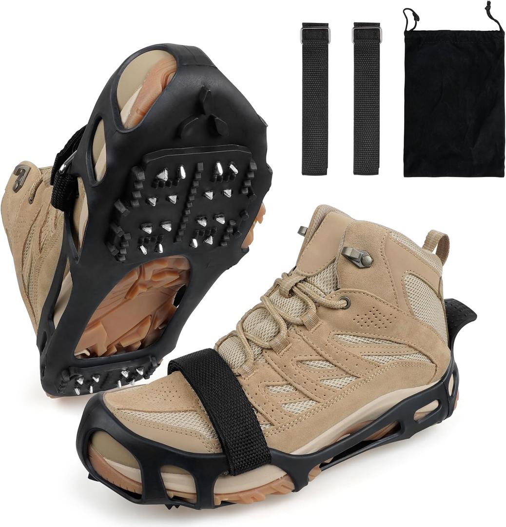 Ice Snow Traction Cleats for Shoes and Boots Non-Slip Crampon Snow Cleats for Winter Walking on Snow and Ice Boots Cleats for Men Women Walking Jogging Hiking (Small(3.5-5men/5.5-7women), 24 Steel Crampons)