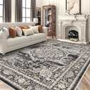 Washable Rugs 9'x12' Area RugLarge Rugs for Living Room - Oriential Distressed Printed Floral Carpet - Non Slip with Rubber Backing Area Rug 9'x12' Black