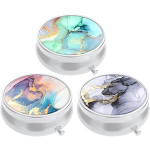 3 Pack Pill Box, Small Pill Case for Purse & Pocket, Cute Travel Medicine Organizer, Portable Medicine Container Holder to Hold Vitamins, Medication, Fish Oil & Supplement, Green Pink Gray Marble