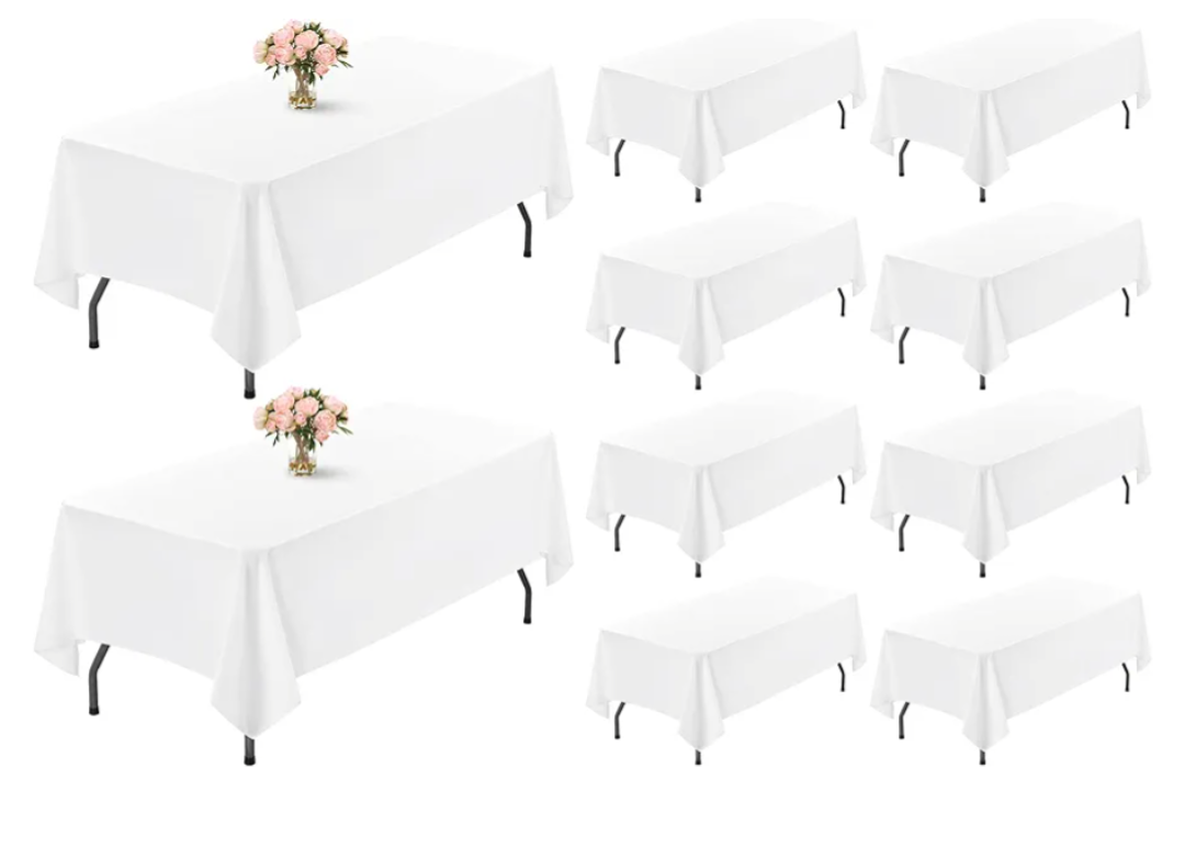 White Rectangle Tablecloth Wrinkle Resistant Washable Polyester Table Cover for Wedding Dining Table Buffet Parties and Camping, 10 Pack