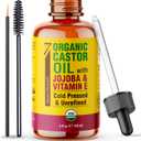 Seven Minerals Organic Castor Oil with Jojoba & Vitamin E for Eyelashes, Eyebrows, Face & Hair Growth - Glass Bottle, Cold Pressed & Hexane Free - Hydrates & Boosts Natural Hair Growth - 4 fl oz