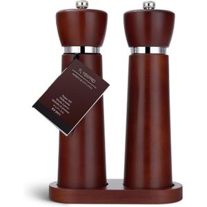 Wooden Salt and Pepper Grinder Set  Refillable Salt and Pepper Mill with Adjustable Upgraded Large Size Ceramic Burr  Manual Pepper Grinder with Beech Wood Body  8.3 Tall (Chestnut)