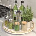 12" Wooden Lazy Susan Turntable for Cabinet  Round Rotating Spice Rack Organizer, White Kitchen Countertop Tray for Dining Table & Pantry Storage (White & Gold)