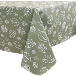 Walrus Heavy Duty Vinyl Tablecloth with Flannel Backing Waterproof Oil-Proof Plastic Table Cloth Stain-Resistant Wipeable Rectangle or Square Table Cover for Indoor and Outdoor (Leaf, 54X54 Inch)