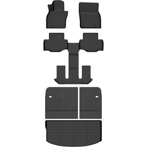 HAFIDI Floor Mats & Backrest Mats & Cargo Mats for Mazda CX-90/CX-90 PHEV 2026 2025 2024 7 Seats with 2nd Row Bucket Seats, All Weather TPE Custom Fit Floor Liners for CX-90/CX-90 PHEV Car Mats