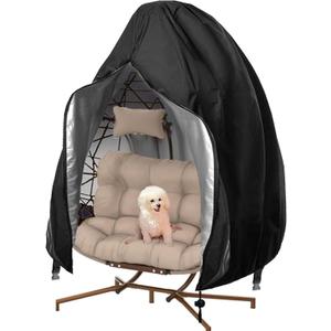 UpgradedPatio Egg Chair Covers with Zipper, 91 x 80 Large Wicker Egg Swing Chair Covers, Waterproof Heavy Duty Weather Resistant Outdoor Chair Cover, Windproof Hanging Chair Cover, Black, 1 Pack