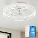 CubiCubi Ceiling Fans with Lights and Remote, 20 Inch Crystal Style Flush Mount Low Profile LED Fan Light with APP, Ultra Quiet Modern Fandelier with 3CCT and 6 Wind Speeds, for Bedroom, Home Office
