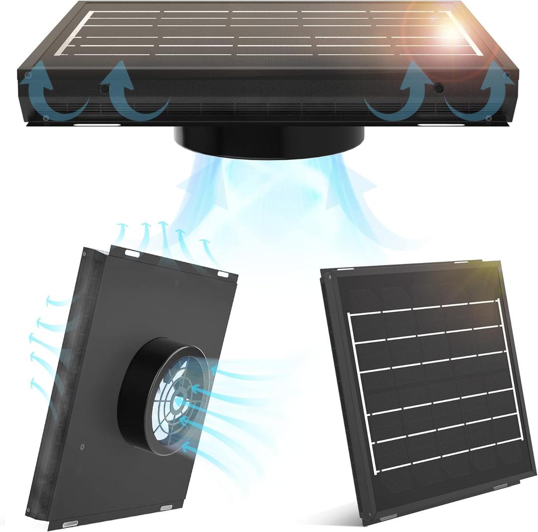DC HOUSE Solar Vent Fan - Weatherproof Metal Shell Design, 5W Solar Powered Roof Fan without Battery - Up to 238 Sq Ft Coverage - Perfect for Small Sheds, Chicken Coops, Greenhouses, and Cabins