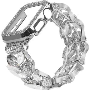 VIQIV Bling Dressy Bracelet with Case Compatible with Apple Watch Bands 38/40/41/42/44/45/49mm for Women Strethy, Cute Slim Metal Wristband Strap for iWatch Ultra 2/Ultra Series 9/8/7/6/5/4/3/2/1/SE (Silver)