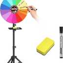 24 inch Prize Wheel, 14 Color Slots, Adjustable 47"-80" Height Spinning Wheel for Prizes with Marker & Eraser, Large Spin the Wheel Game with Stand, Suitable for Party, Carnivals & Tradeshow