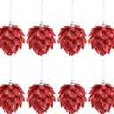 Jetec 8 Pieces Christmas Tree Ornaments Glitter Christmas Tree Hanging Decoration Decorative Artificial Pine Cones Flowers Hanging Ornaments for Winter Wreath Holiday Decor(Red)