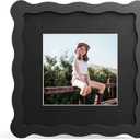 6x6 Picture Frame with Mat for 4x4, Wavy Edge Wooden Real Glass Photo Frame for Tabletop and Wall Hanging, Black, 1 Pack