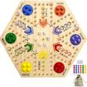 Wooden Board Game, Board Game Original Marble Game Double Sided Painted 2 to 6 Player Fast Track Wooden with 6 Colors 24 Marbles 6 Dice for Adults Kids Family(24 INCH) (missing 6 colors,24 marbles, 6dice )