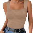 ANRABESS Tank Tops for Women 2025 Summer Square Neck Rib Knit Sleeveless Basic Slim Fit Shirts Casual Top Trendy Outfits (Large, Khaki)