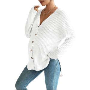 MakeMeChic Women's Maternity Shirts Knit Button Down Nursing Top Fall Maternity Clothes (White), Small