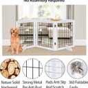 LZRS 3-Panel Freestanding Adjustable Wooden Dog Gate30" Tall Foldable Pet Barrier with Support Feet, Chew-Resistant Solid Hardwood & Steel Wire Safety Fence for Doorways, Hallways, and Stairs, White