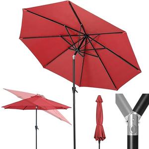 Tempera Patio Market Outdoor Table Umbrella with Push Button Tilt and Crank,Large Sun Umbrella with Sturdy Pole&Fade resistant canopy,Easy to set (10FT, Red)