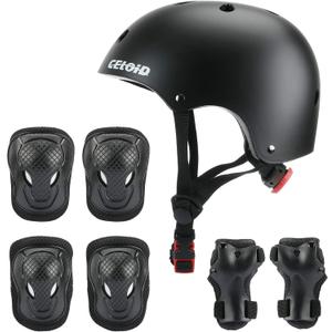 CELOID Kids Helmet Pad Set, Adjustable Kids Skateboard Bike Helmet Knee & Elbow Pads Wrist Guards 3-5-8yrs Kids Protective Gear Set for Girls Boys Bicycle Roller Skating Scooter Rollerblade Sport