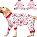 LovinPet Labrador Large Dog Onesies, Pet Anxiety Relief, Anti Licking, Post Surgery Recovery Clothe, Lightweight Stretch Fabric, Jungle Dreams Fuchsia Print, Large Dog Jammies, Big Pet PJ's/Medium (Red)